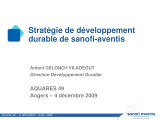 Stratégie de développement durable de sanofi-aventis