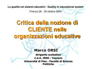 Critica della nozione di CLIENTE nelle organizzazioni educative