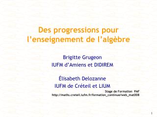 Des progressions pour l’enseignement de l’algèbre