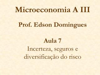 Microeconomia A III Prof. Edson Domingues Aula 7 Incerteza, seguros e diversificação do risco