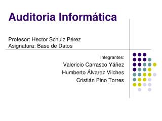 Auditoria Informática Profesor: Hector Schulz Pérez Asignatura: Base de Datos