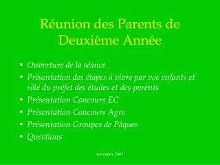 Réunion des Parents de Deuxième Année