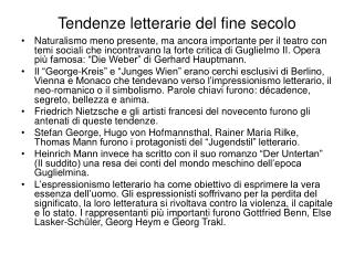 Tendenze letterarie del fine secolo