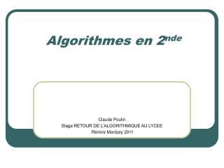 Algorithmes en 2 nde