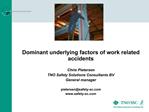 Dominant underlying factors of work related accidents Chris Pietersen TNO Safety Solutions Consultants BV General man