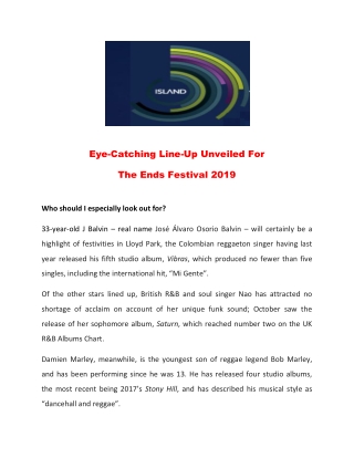 Eye-Catching Line-Up Unveiled For The Ends Festival 2019