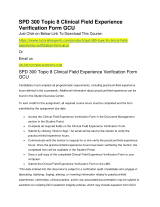 SPD 300 Topic 8 Clinical Field Experience Verification Form GCU