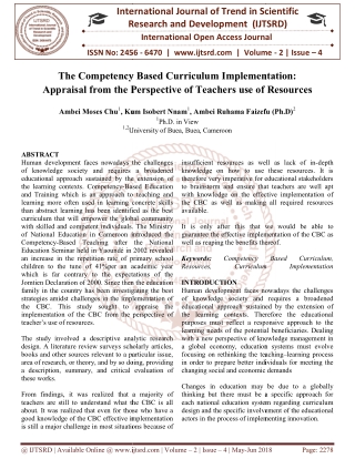 The Competency Based Curriculum Implementation Appraisal from the Perspective of Teachers use of Resources