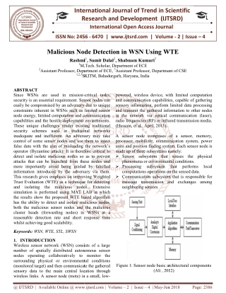 Malicious Node Detection in WSN Using WTE