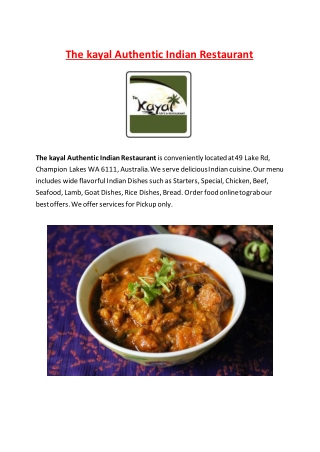 5% Off - The kayal Authentic Indian Restaurant Champion Lakes takeaway, WA