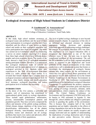 Ecological Awareness of High School Students in Coimbatore District