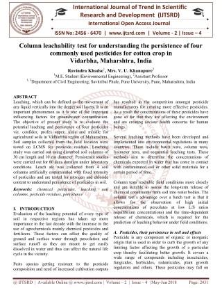 Column leachability test for understanding the persistence of four commonly used pesticides for cotton crop in Vidarbha,