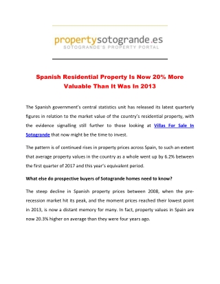 Spanish Residential Property Is Now 20% More Valuable Than It Was In 2013