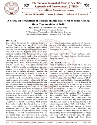 A Study on Perception of Parents on Mid Day Meal Scheme Among Slum Communities of Delhi