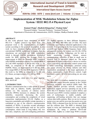 Implementation of MSK Modulation Scheme for Zigbee System IEEE 802.15.4 Physical Layer