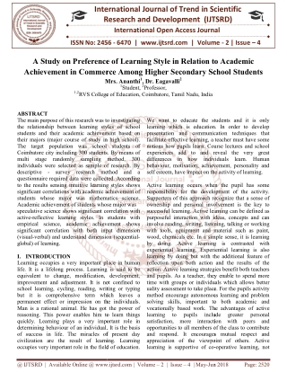 A Study on Preference of Learning Style in Relation to Academic Achievement in Commerce Among Higher Secondary School St