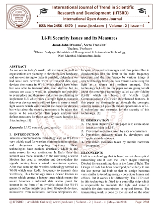 Li Fi Security Issues and its Measures