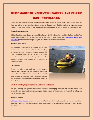 Meet Maritime Needs with Safety and Rescue Boat Services UK