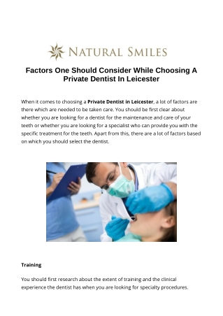 Factors One Should Consider While Choosing A Private Dentist In Leicester