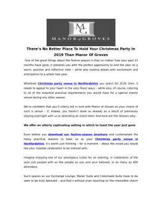 There’s No Better Place To Hold Your Christmas Party In 2019 Than Manor Of Groves