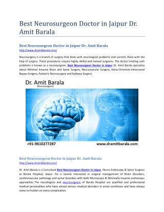 Best Neurosurgeon Doctor in Jaipur Dr. Amit Barala