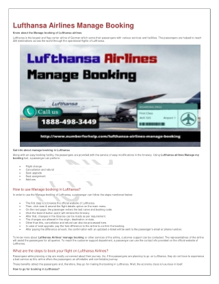 Lufthansa Airlines Manage Booking | Reservations Number