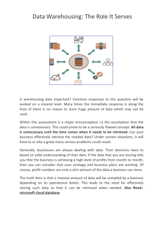 Data Warehousing: The Role It Serves