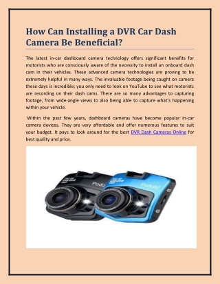 How Can Installing a DVR Car Dash Camera Be Beneficial?