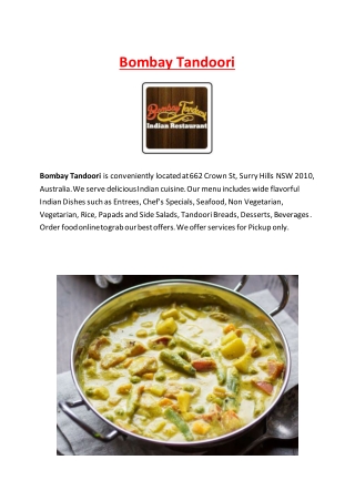 5% Off - Bombay tandoori Indian Restaurant Surry hills, NSW