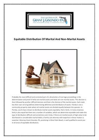 Equitable Distribution Of Marital And Non-Marital Assets