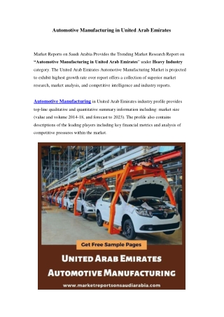 United Arab Emirates Automotive Manufacturing Market: Growth, Opportunity and Forecast Till 2023