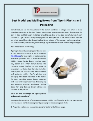 Best Model and Mailing Boxes from Tiger’s Plastics and Packaging