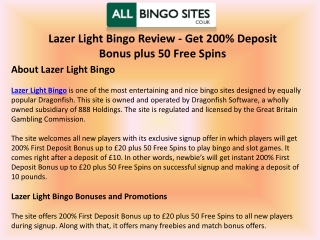 Lazer Light Bingo Review - Get 200% Deposit Bonus plus 50 Free Spins