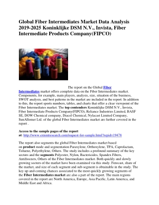 Global Fiber Intermediates Market Data Analysis 2019-2025 Koninklijke DSM N.V., Invista, Fiber Intermediate Products Com