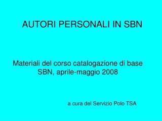 AUTORI PERSONALI IN SBN