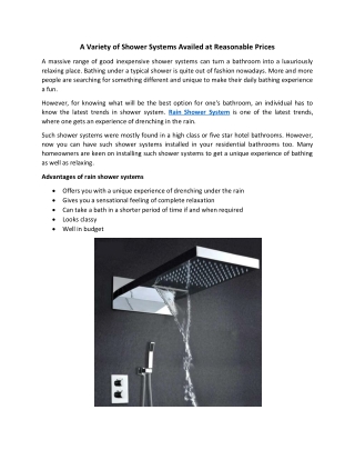 A Variety of Shower Systems Availed at Reasonable Prices