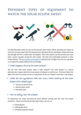 Different types of equipment to watch the solar eclipse safely