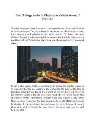 Best Things to do in Christmas Celebration of Toronto