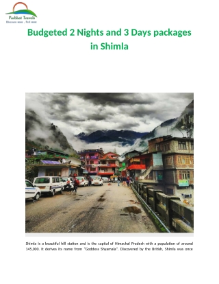 Budgeted 2 Nights and 3 Days packages in Shimla