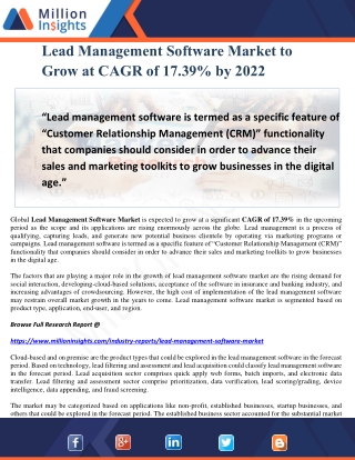 Lead Management Software Market to Grow at CAGR of 17.39% by 2022