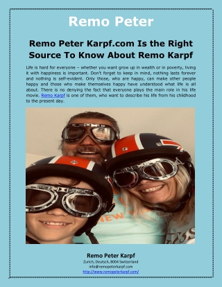 Remo Peter Karpf.com Is the Right Source To Know About Remo Karpf