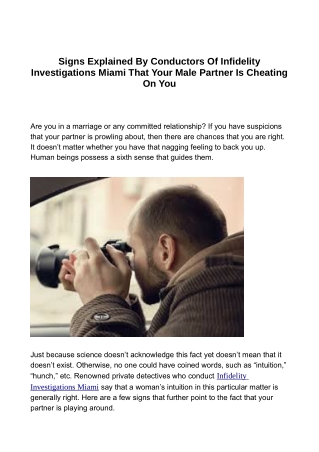 Signs Explained By Conductors Of Infidelity Investigations Miami That Your Male Partner Is Cheating On You