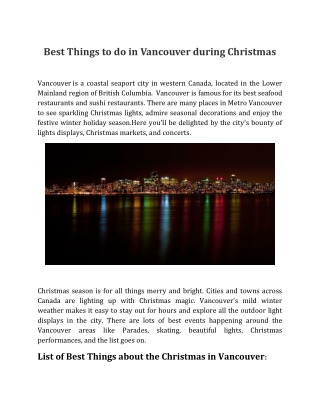 Best Things to do in Vancouver during Christmas.
