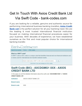 Bank-codes - Swift Code For Axios