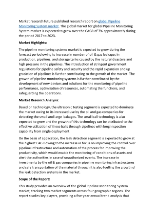 Pipeline Monitoring System Market: 2019 Global Industry Size, Share, Trends, Growth Insights, Top Manufacturers And Dema