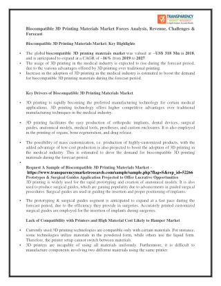 Biocompatible 3D Printing Materials Market Forces Analysis, Revenue, Challenges & Forecast