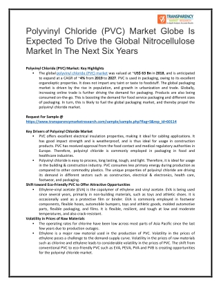 Polyvinyl Chloride (PVC) Market Globe Is Expected To Drive the Global Nitrocellulose Market In The Next Six Years