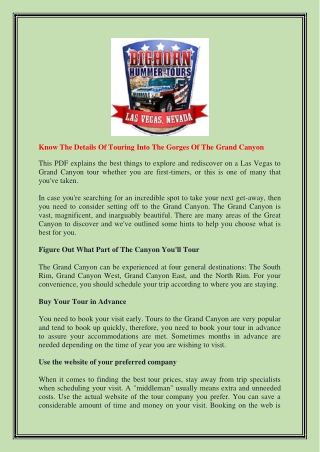Know The Details Of Touring Into The Gorges Of The Grand Canyon