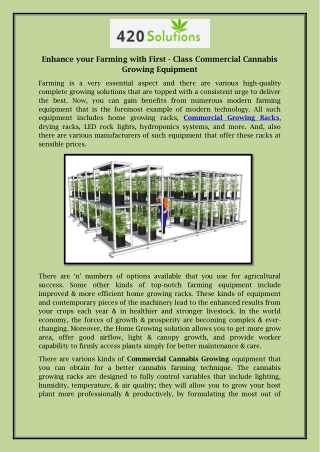 Enhance your Farming with First-Class Commercial Cannabis Growing Equipment