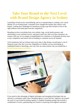 Take Your Brand to the Next Level with Brand Design Agency in Sydney